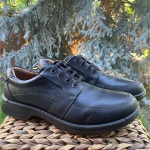 NEW Mens Ecco Fusion II Black Leather Lace-up Moc Toe Oxford Work & Walking Shoe